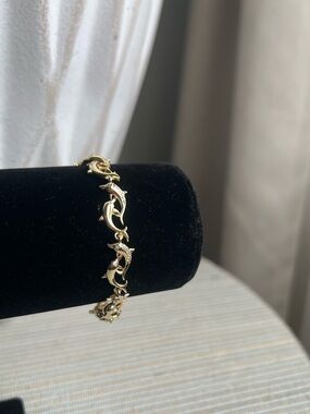 Gold Dolphin Link Bracelet with pavé accents